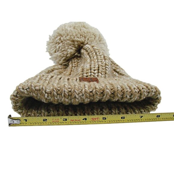 C.C Exclusives Pom Pom Beanie Hat Taupe Tan Chunky Yarn Knit Fold Over Warm OSFM - Picture 8 of 12
